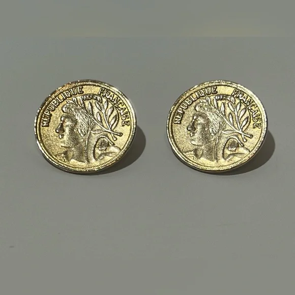 Vintage Lady France Francaise Republique Coin Earrings Pierced - Picture 7 of 8